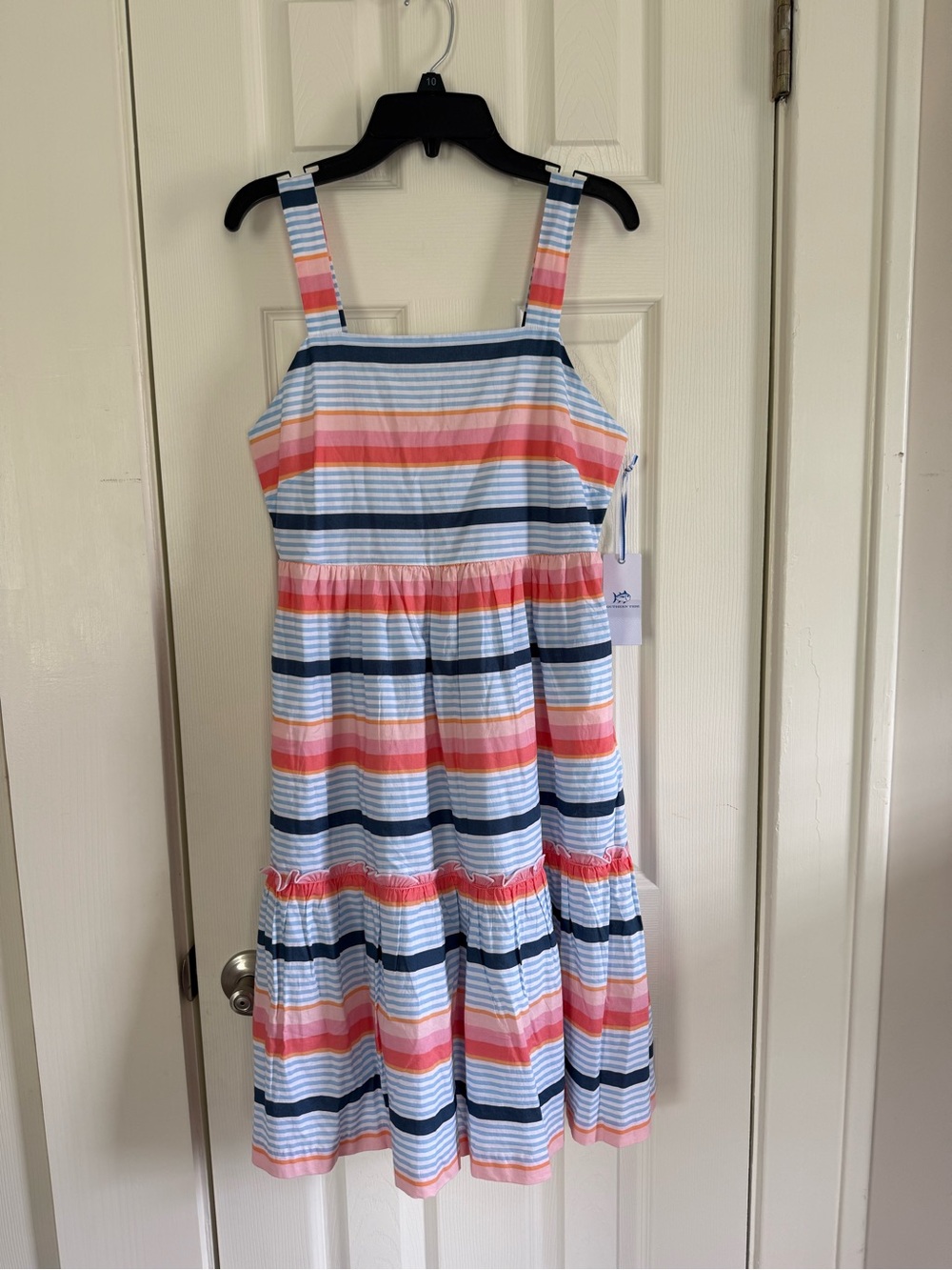 Southern Tide Striped Sundress in Coral, Navy & Light Blue w/pockets
